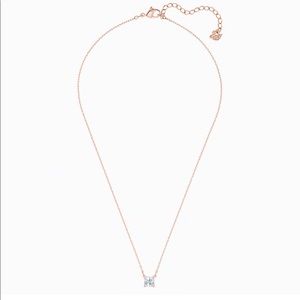 Swarovski rose gold cz square pendant necklace